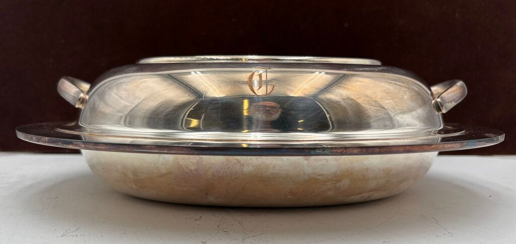 Webster Wilcox Silver Plate Monogramed Oval Lidded Serving Dish (2Pcs)