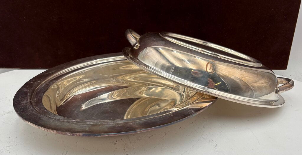 Webster Wilcox Silver Plate Monogramed Oval Lidded Serving Dish (2Pcs)