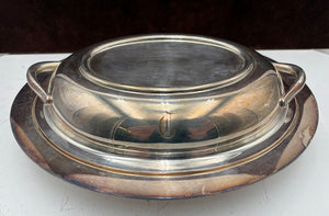 Webster Wilcox Silver Plate Monogramed Oval Lidded Serving Dish (2Pcs)
