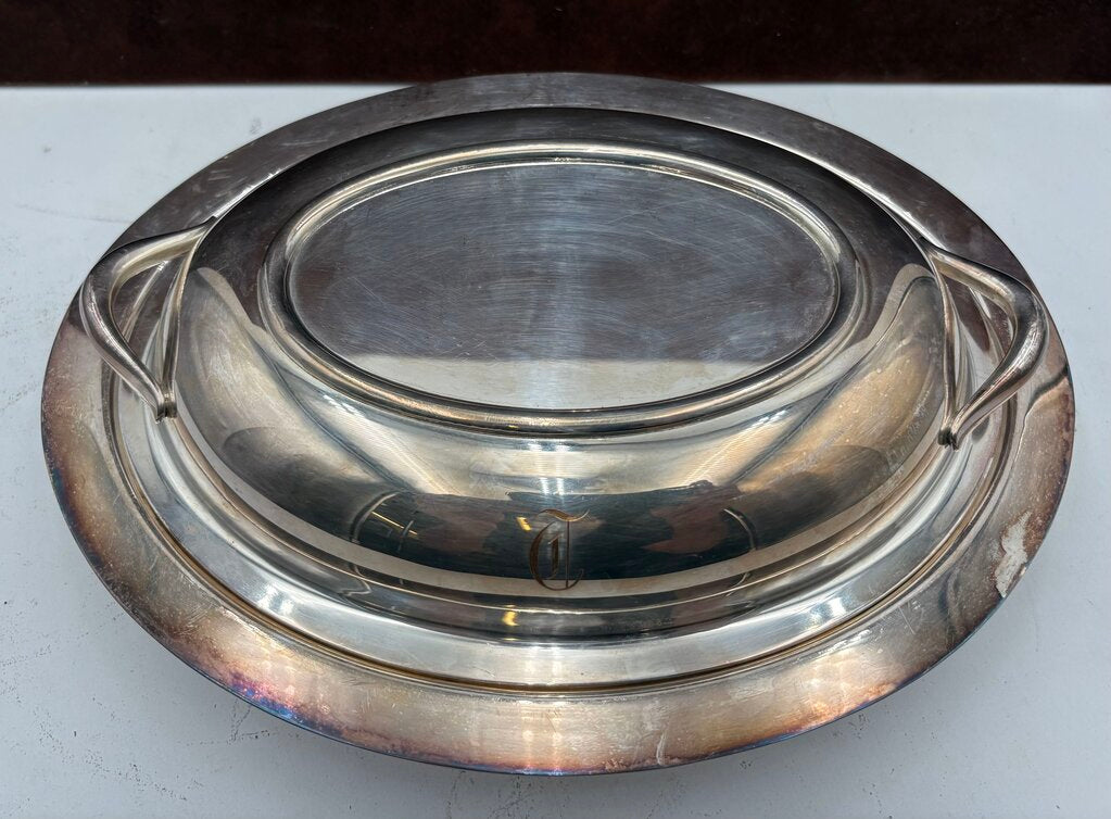 Webster Wilcox Silver Plate Monogramed Oval Lidded Serving Dish (2Pcs)