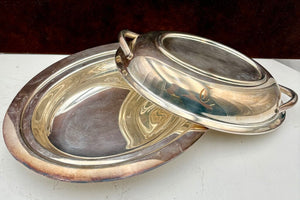 Webster Wilcox Silver Plate Monogramed Oval Lidded Serving Dish (2Pcs)
