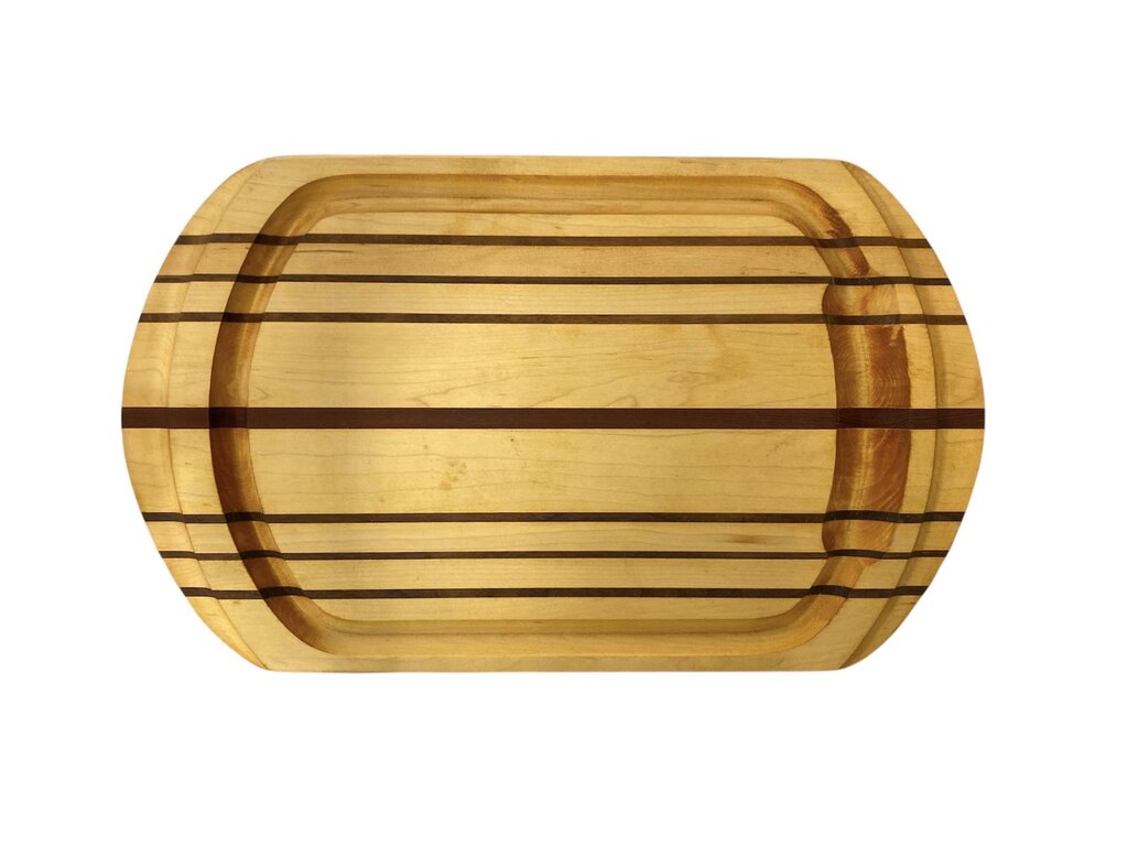 Handmade Walnut, Maple & Rosewood Striped Cutting Board w/ Juice Groove & Rounded Edges