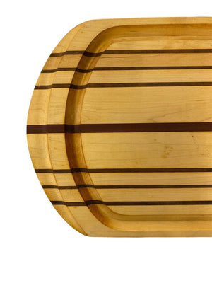 Handmade Walnut, Maple & Rosewood Striped Cutting Board w/ Juice Groove & Rounded Edges