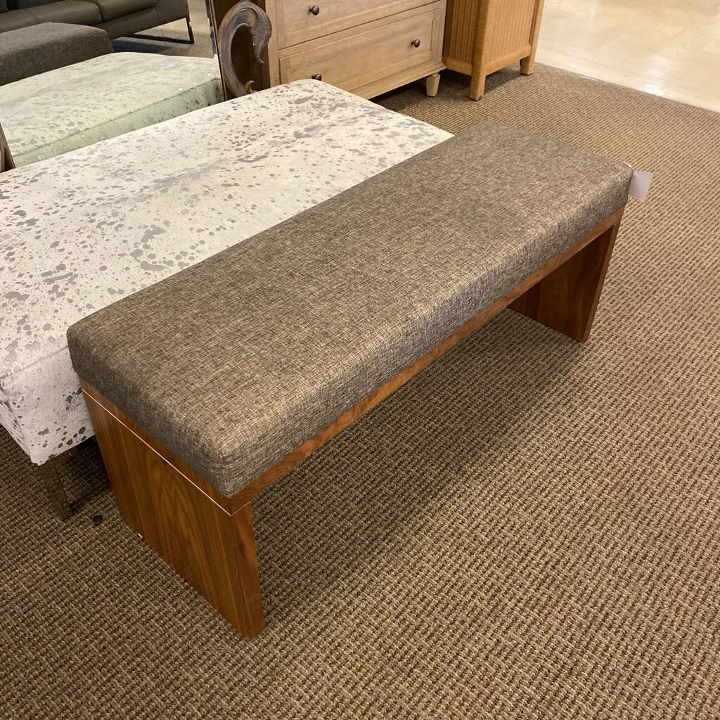 Mid Century Gray Upholstered Bench 49" W