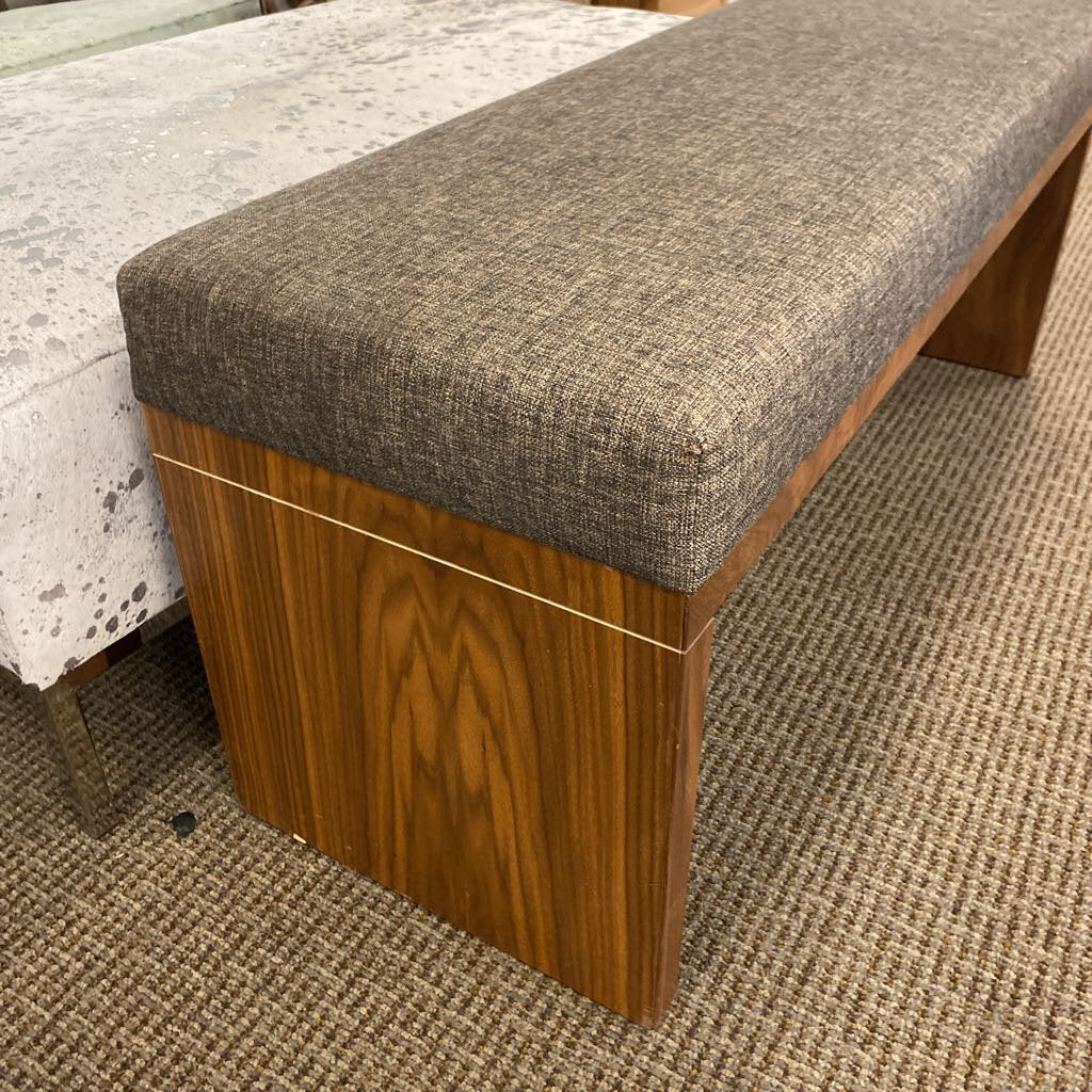 Mid Century Gray Upholstered Bench 49" W