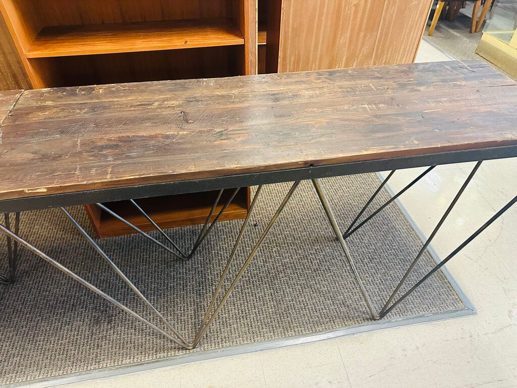 Iron Base W/ Wood Top Table " Scratches & Chips 61x20x35