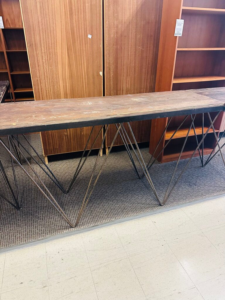 Iron Base W/ Wood Top Table " Scratches & Chips 61x20x35
