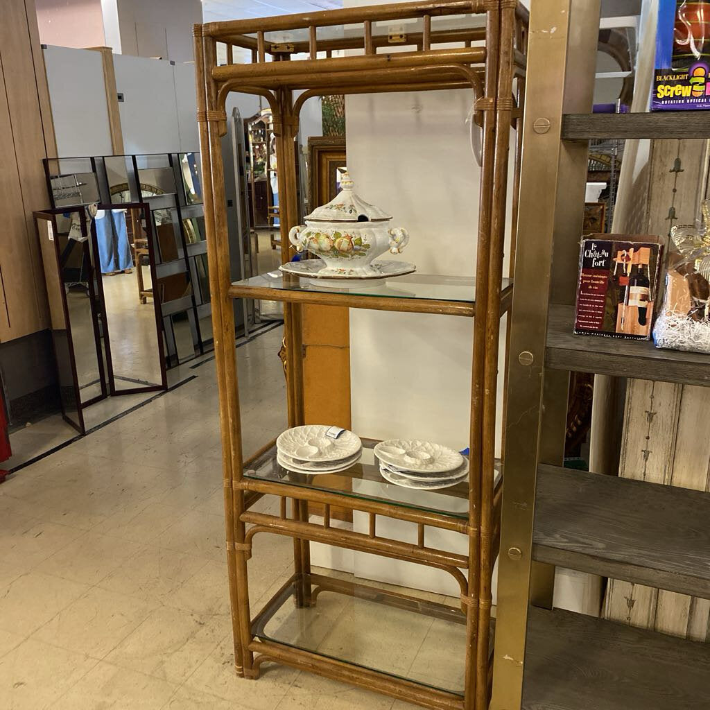 Cane & Glass Shelf Unit 30x16x72