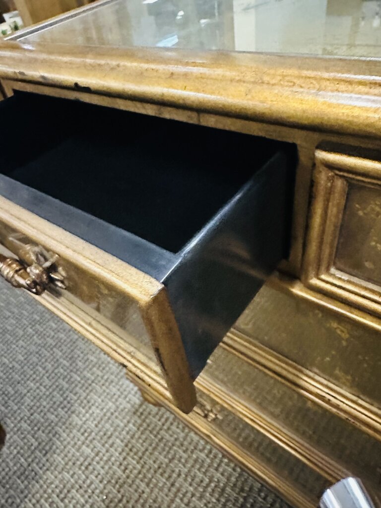 Gold Theodore Alexander Chest w/ Glass Top 27x17x30