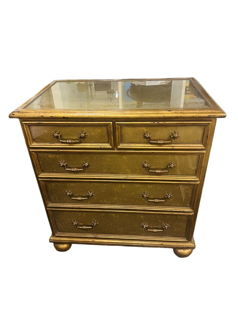 Gold Theodore Alexander Chest w/ Glass Top 27x17x30