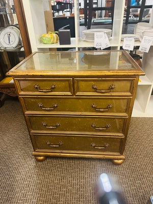 Gold Theodore Alexander Chest w/ Glass Top 27x17x30