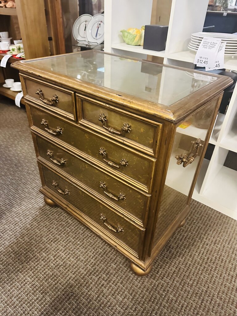 Gold Theodore Alexander Chest w/ Glass Top 27x17x30