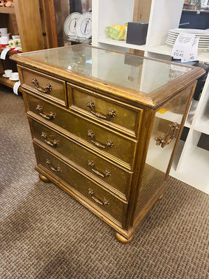 Gold Theodore Alexander Chest w/ Glass Top 27x17x30