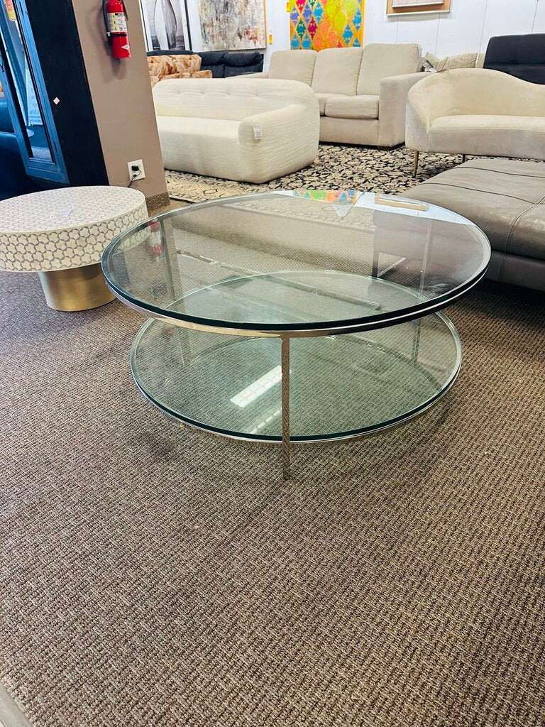 Round Glass & Chrome 2 Tier Coffee Table 48x20