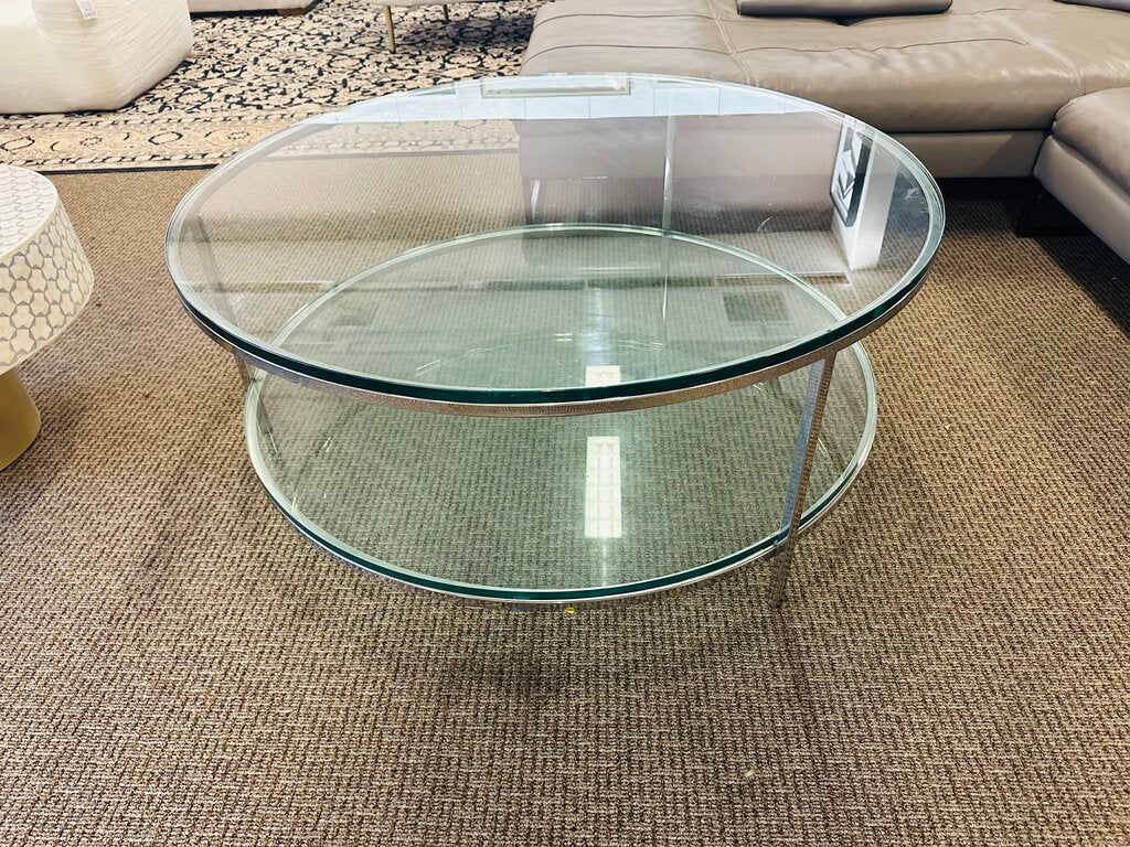 Round Glass & Chrome 2 Tier Coffee Table 48x20