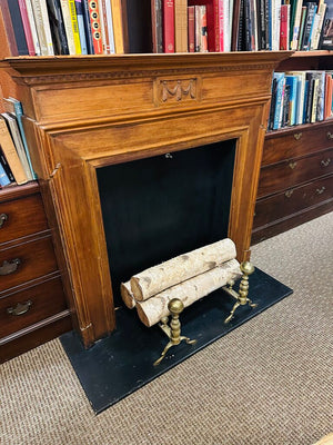 Fireplace Mantel With Birch Logs & Andirons 49x48