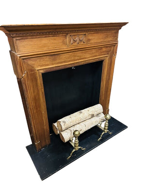 Fireplace Mantel With Birch Logs & Andirons 49x48