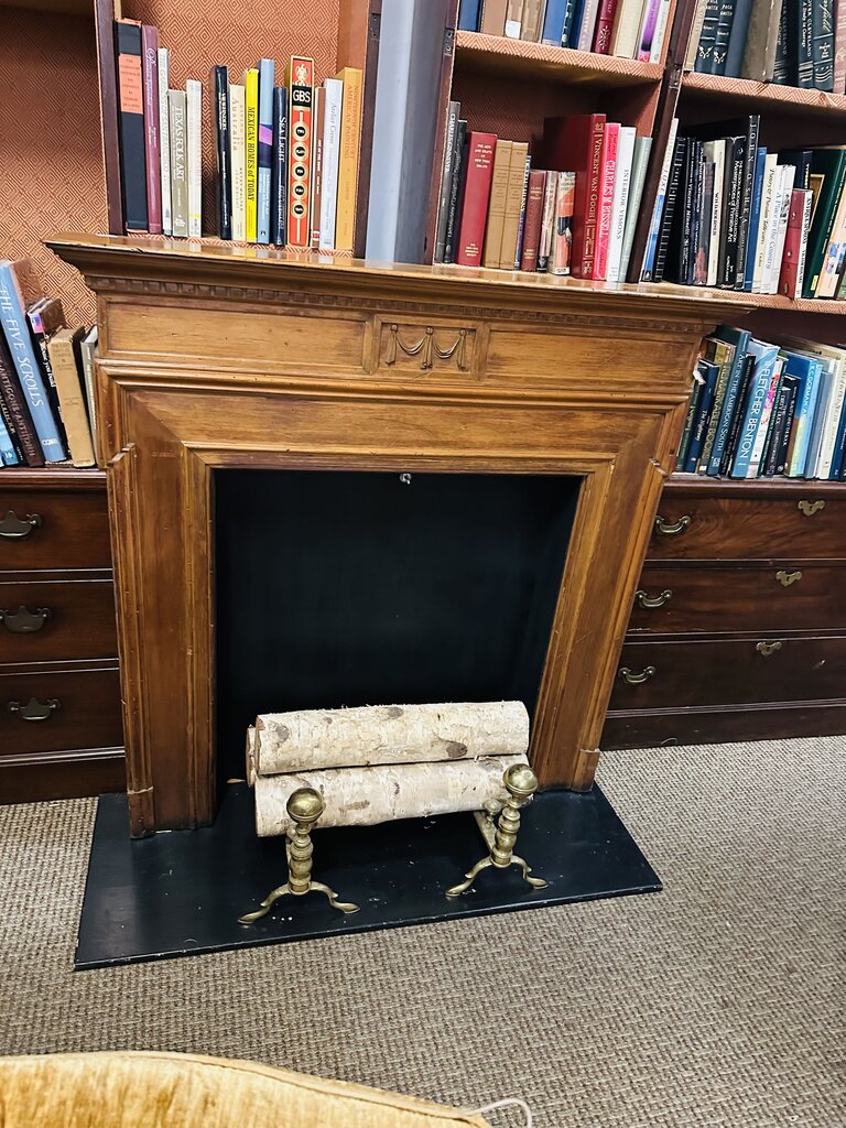 Fireplace Mantel With Birch Logs & Andirons 49x48