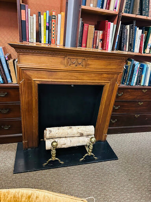 Fireplace Mantel With Birch Logs & Andirons 49x48