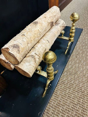 Fireplace Mantel With Birch Logs & Andirons 49x48