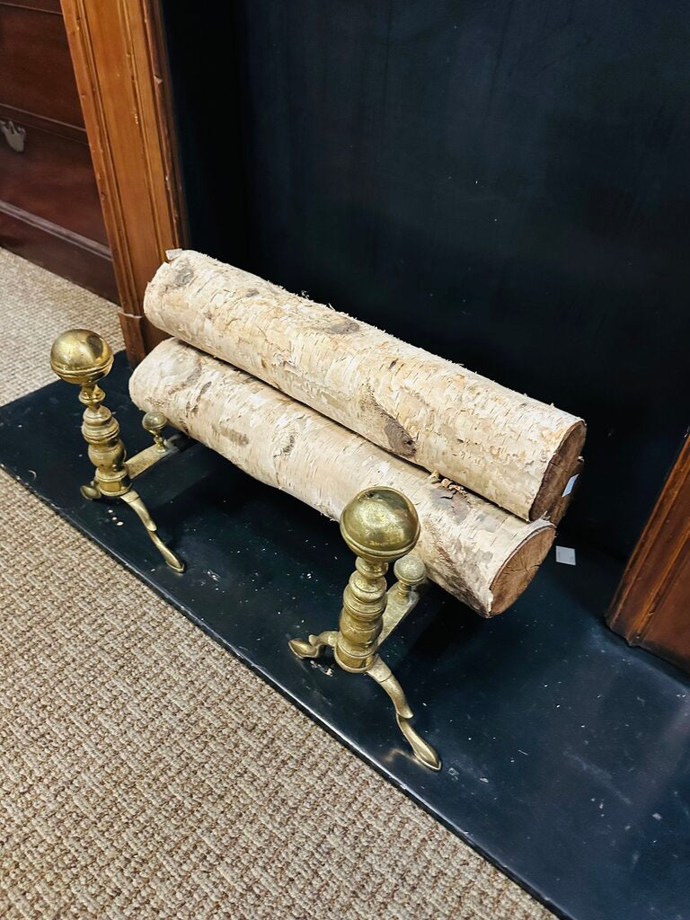 Fireplace Mantel With Birch Logs & Andirons 49x48