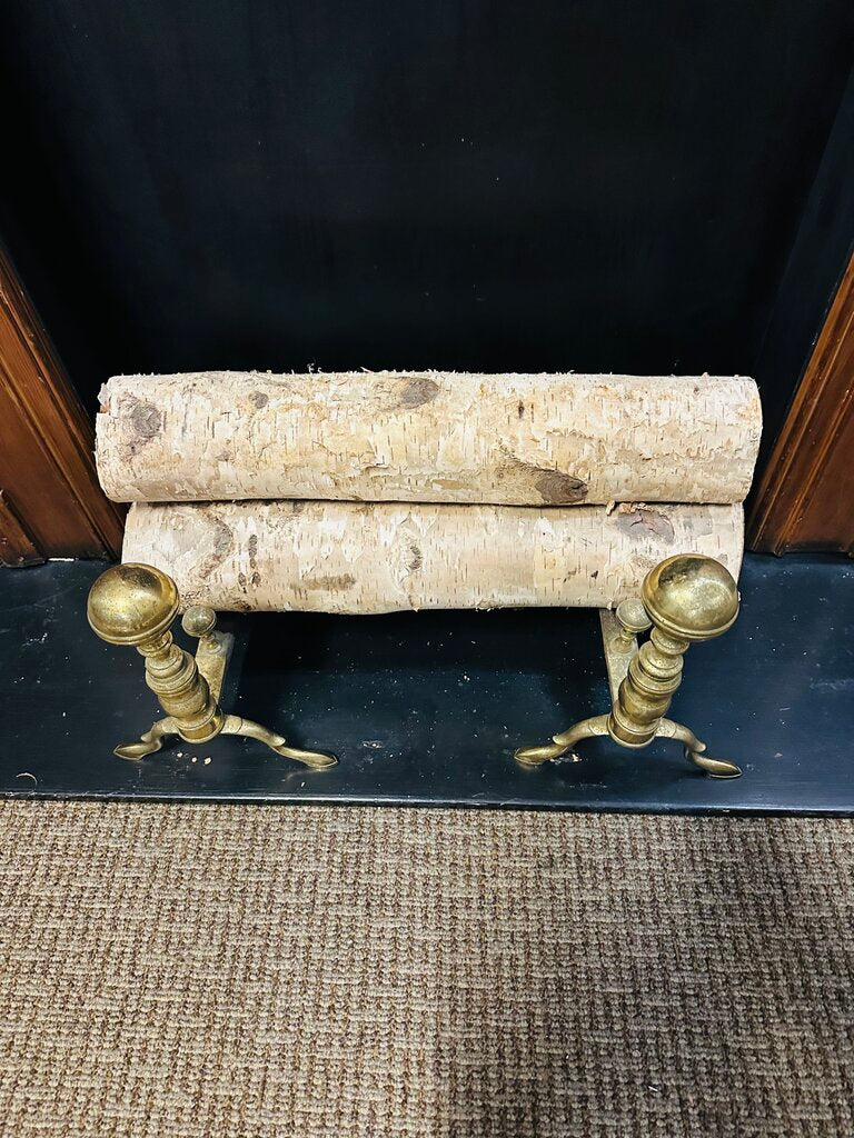 Fireplace Mantel With Birch Logs & Andirons 49x48