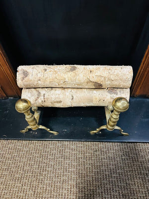 Fireplace Mantel With Birch Logs & Andirons 49x48