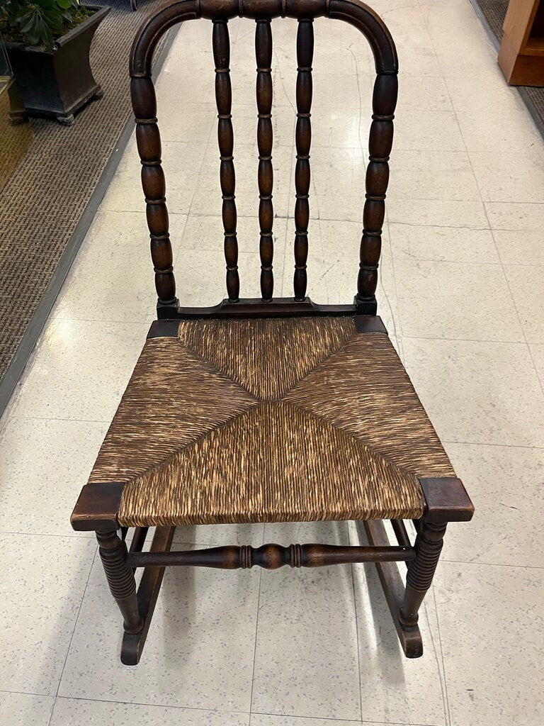 English Lancaster Spindle Back Rush Seat Rocker 18th C