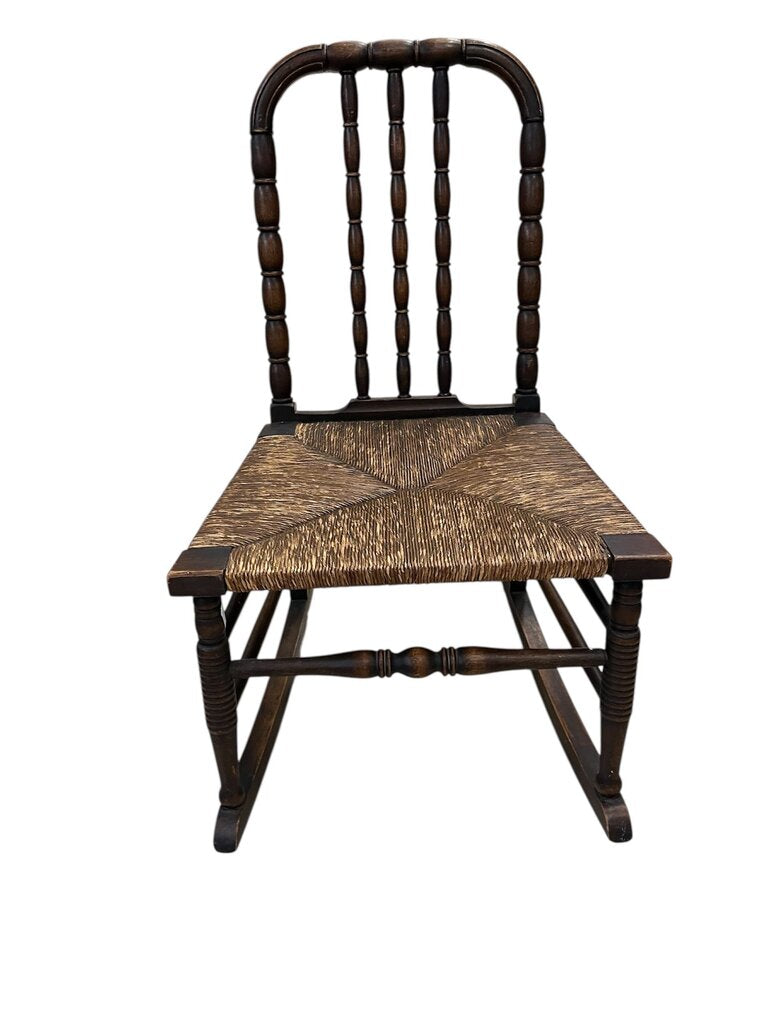 English Lancaster Spindle Back Rush Seat Rocker 18th C