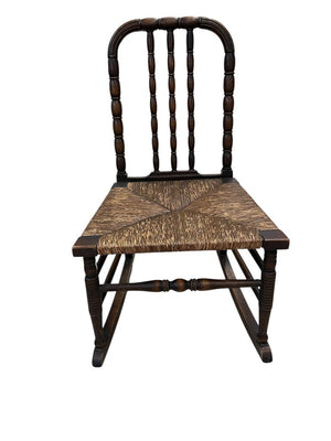 English Lancaster Spindle Back Rush Seat Rocker 18th C
