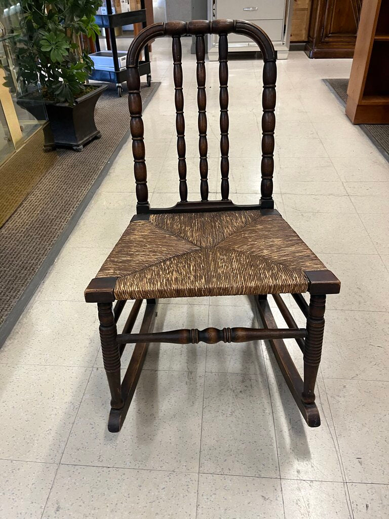 English Lancaster Spindle Back Rush Seat Rocker 18th C