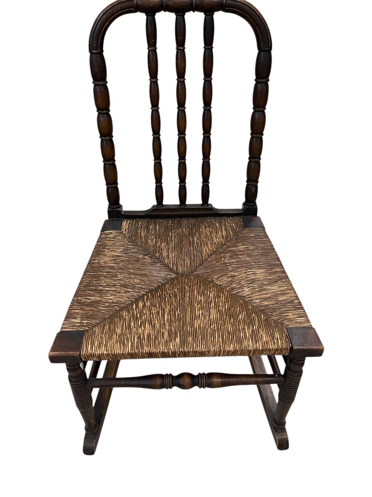 English Lancaster Spindle Back Rush Seat Rocker 18th C