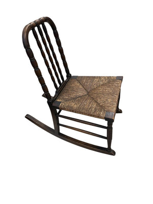 English Lancaster Spindle Back Rush Seat Rocker 18th C