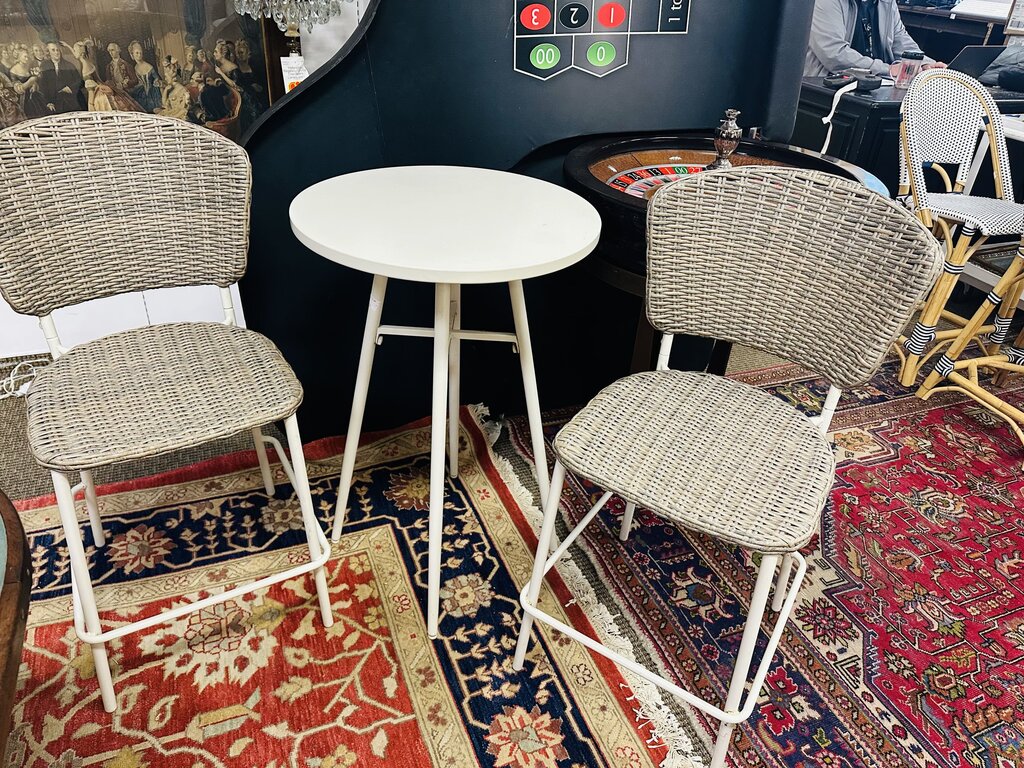 3-Piece Steel Wicker Patio Bar Set (table +2 stools) 24x36