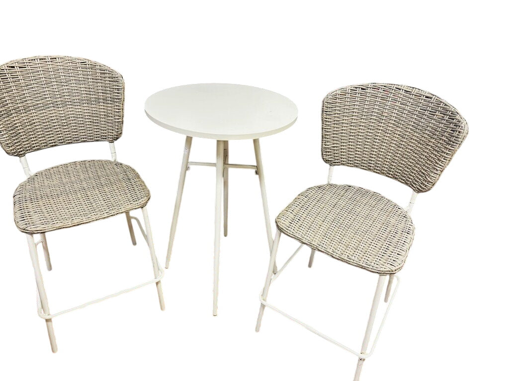 3-Piece Steel Wicker Patio Bar Set (table +2 stools) 24x36