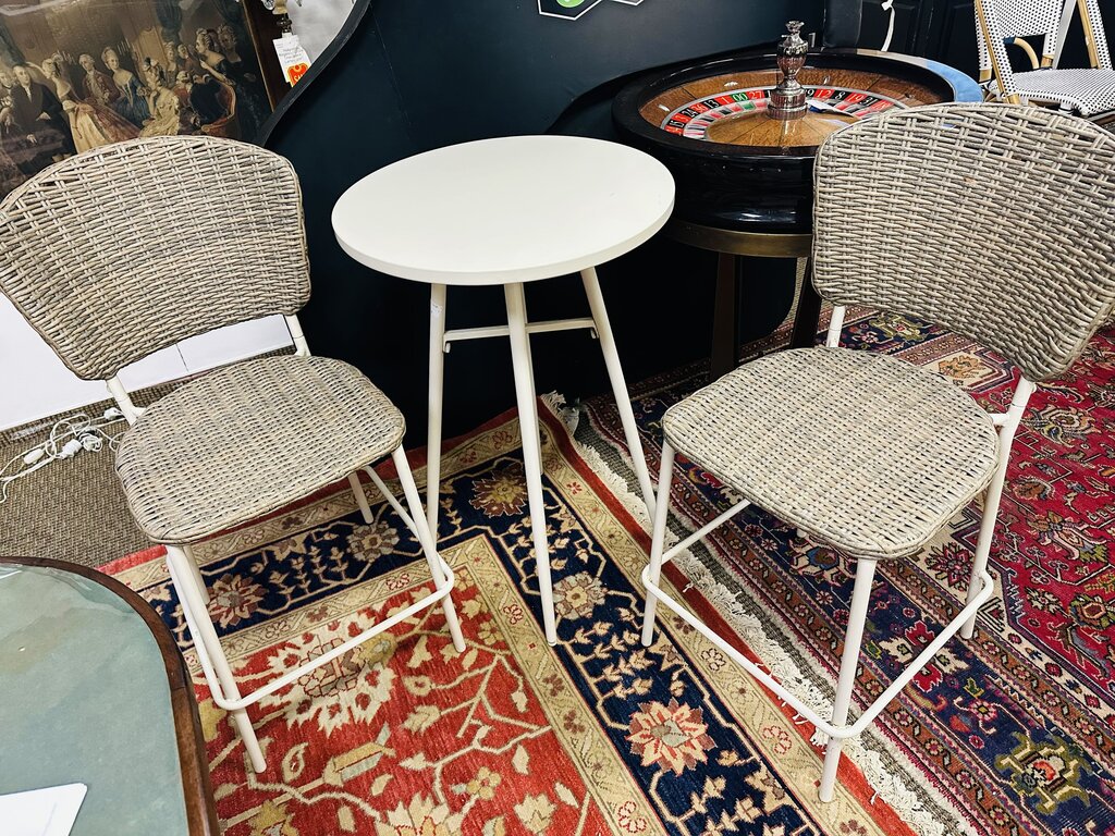 3-Piece Steel Wicker Patio Bar Set (table +2 stools) 24x36