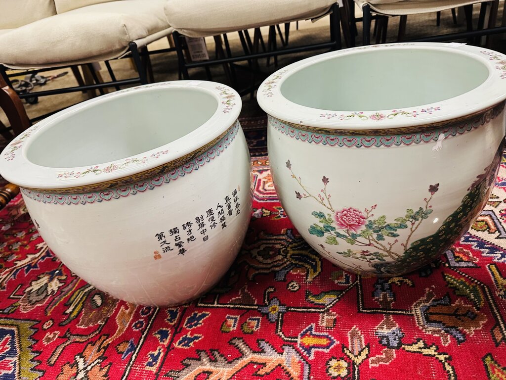 Chinese Porcelain Fish Bowl Planter 15.5x14