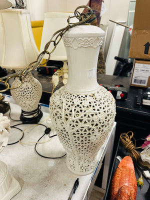 White Pierced Ceramic Hanging Lamp