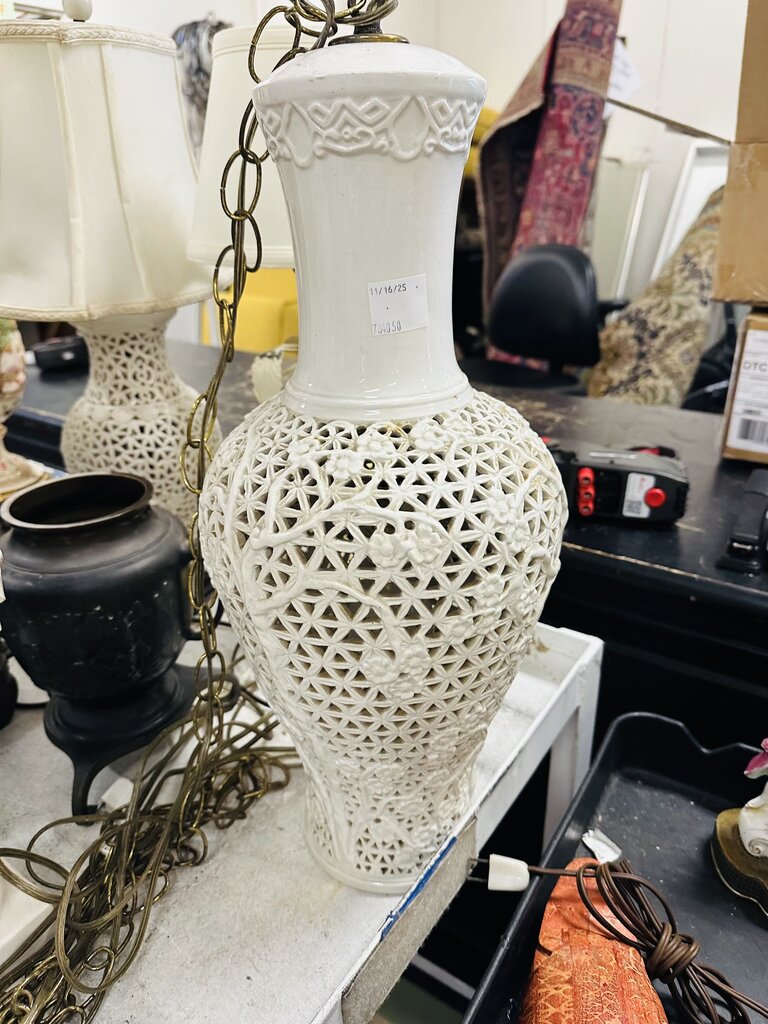 White Pierced Ceramic Hanging Lamp