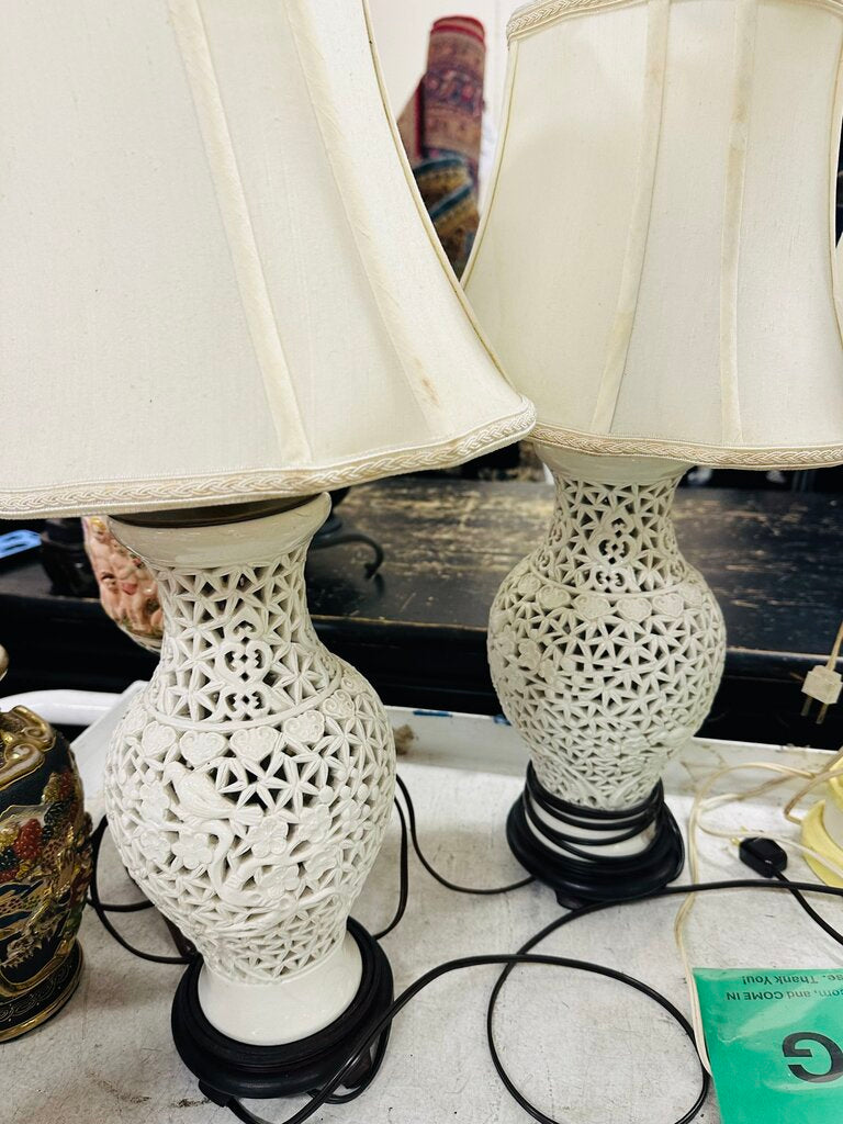White Poercelain Pierced Lamps (pair)