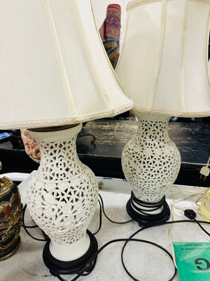 White Poercelain Pierced Lamps (pair)