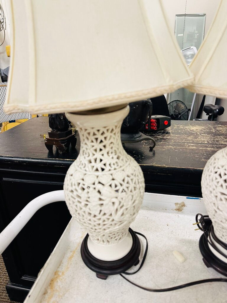 White Poercelain Pierced Lamps (pair)