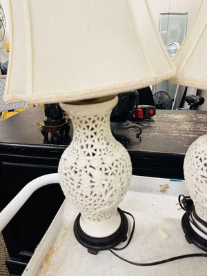 White Poercelain Pierced Lamps (pair)