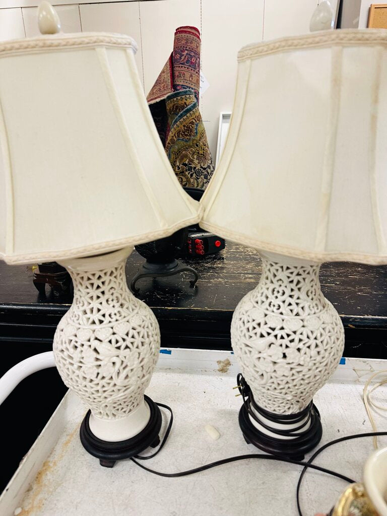 White Porcelain Pierced Lamps (pair)