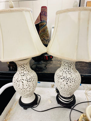 White Poercelain Pierced Lamps (pair)