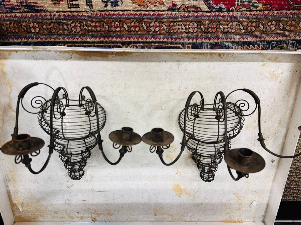 Wrought Iron Candle Holder / Wall Scenes (pair)