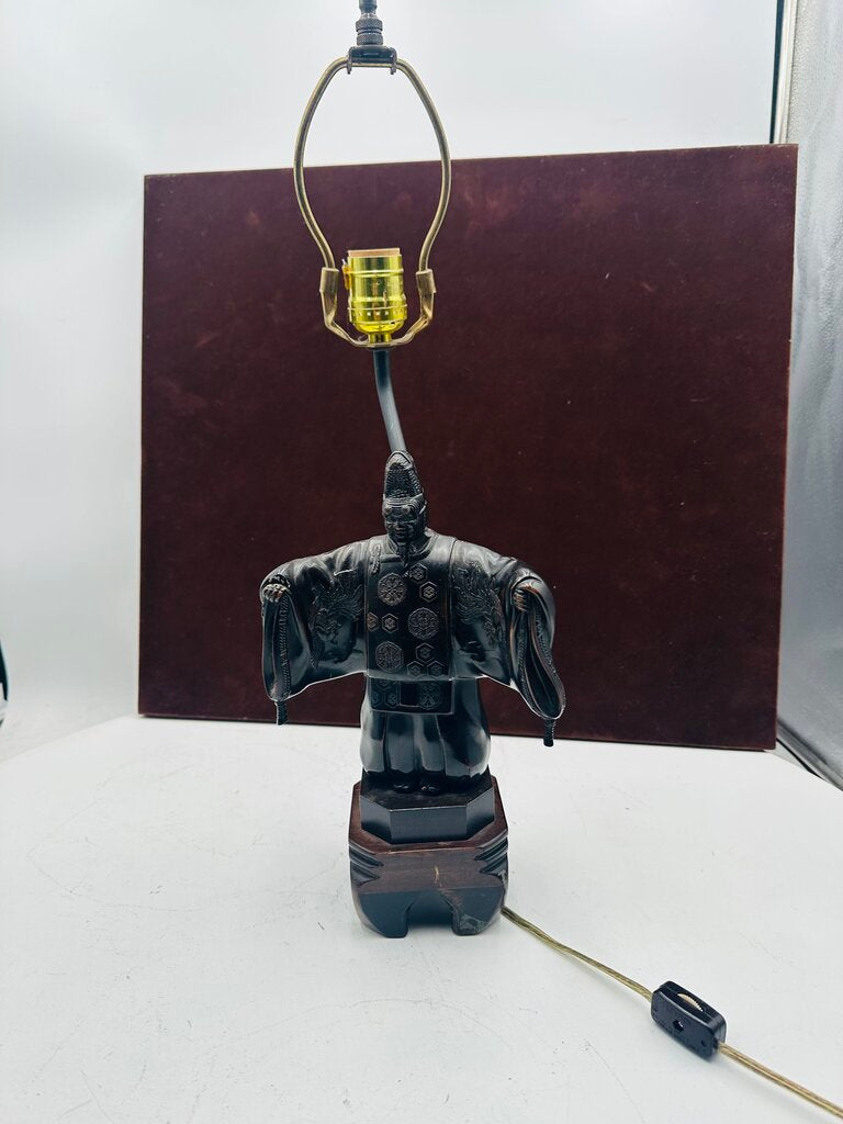 Japanese Carved Okina Noh Statue Black Lamp