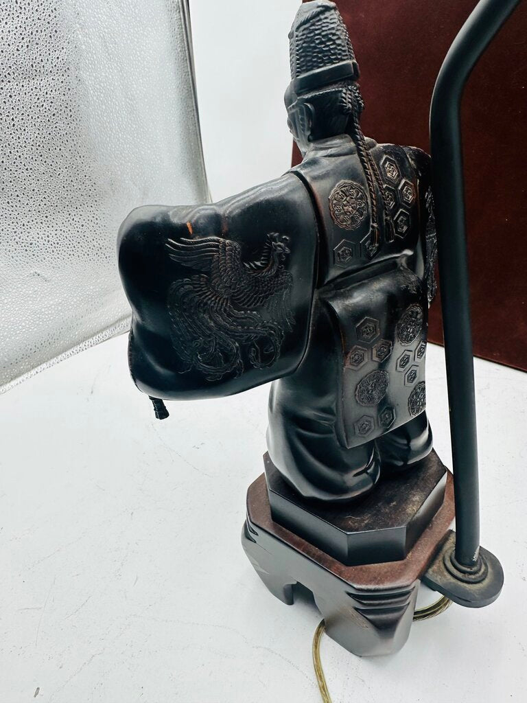 Japanese Carved Okina Noh Statue Black Lamp