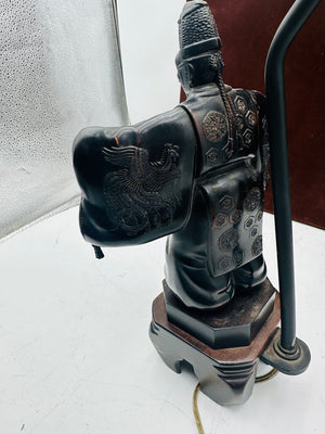 Japanese Carved Okina Noh Statue Black Lamp