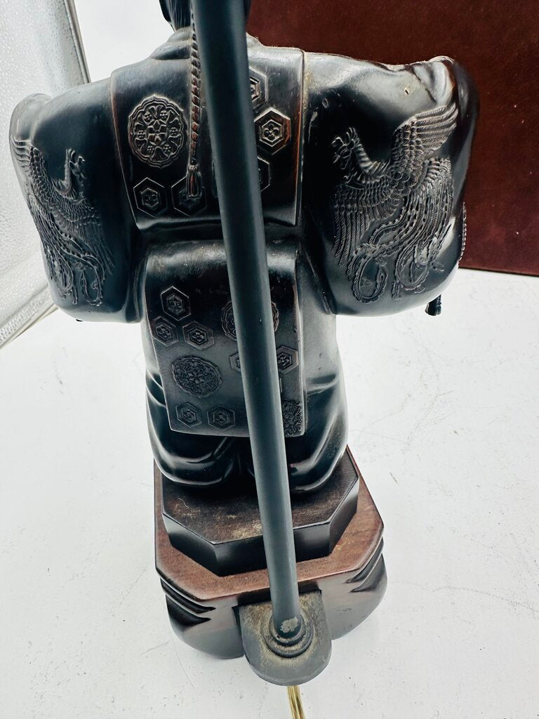 Japanese Carved Okina Noh Statue Black Lamp